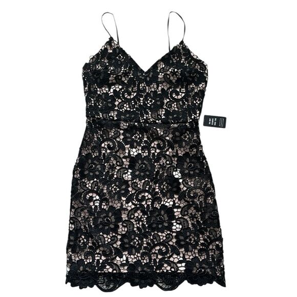 Express Black Lace Crochet Cocktail Dress Size 4 NWT Tan Lining - Picture 1 of 9